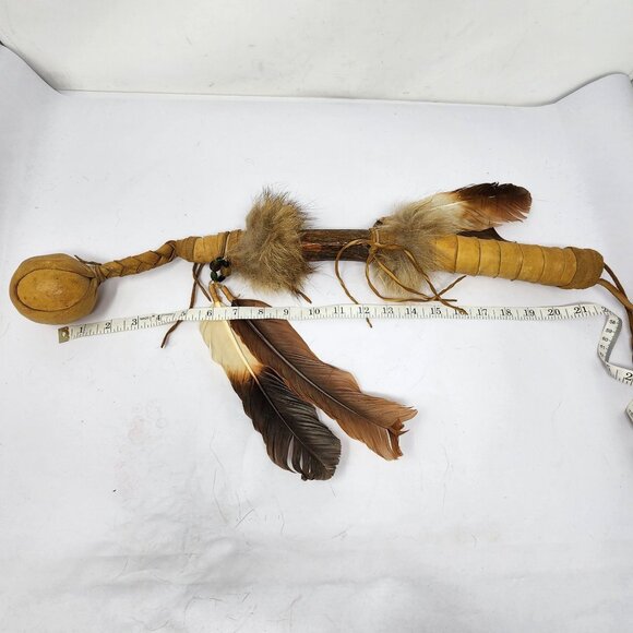 Native American Handmade 17" Bola Leather and Feather Accents AS IS Condition - Picture 12 of 12